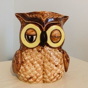 Vintage 1980s Hand Painted Owl Vase